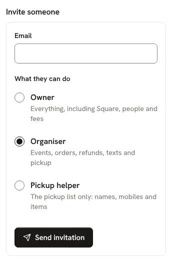 Inviting someone and choosing what they can do