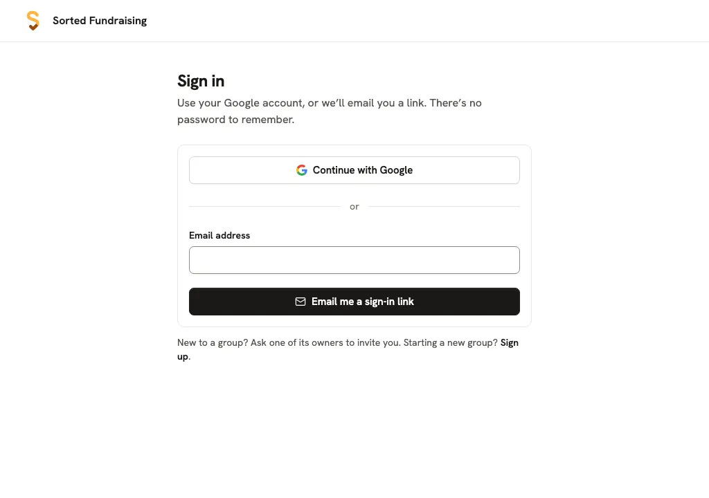 Sign in with your Google account or an emailed link