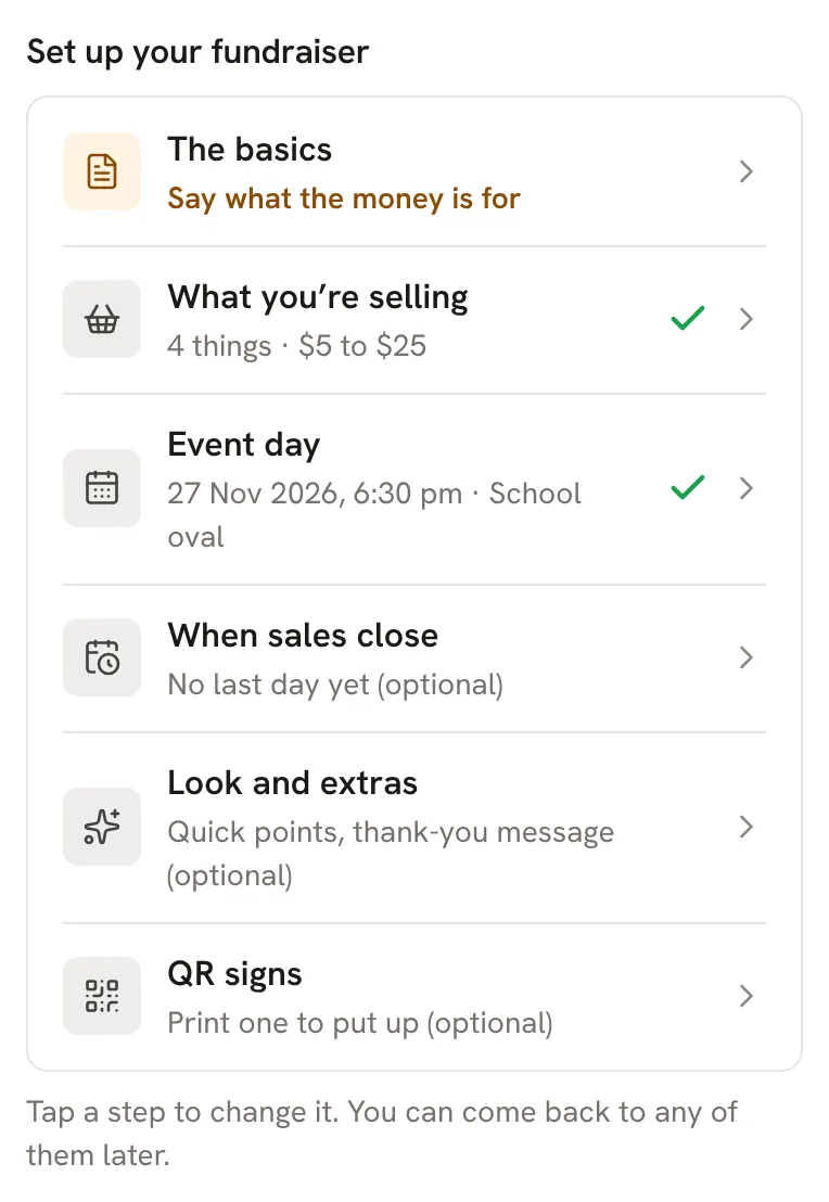 A draft fundraiser's set-up steps