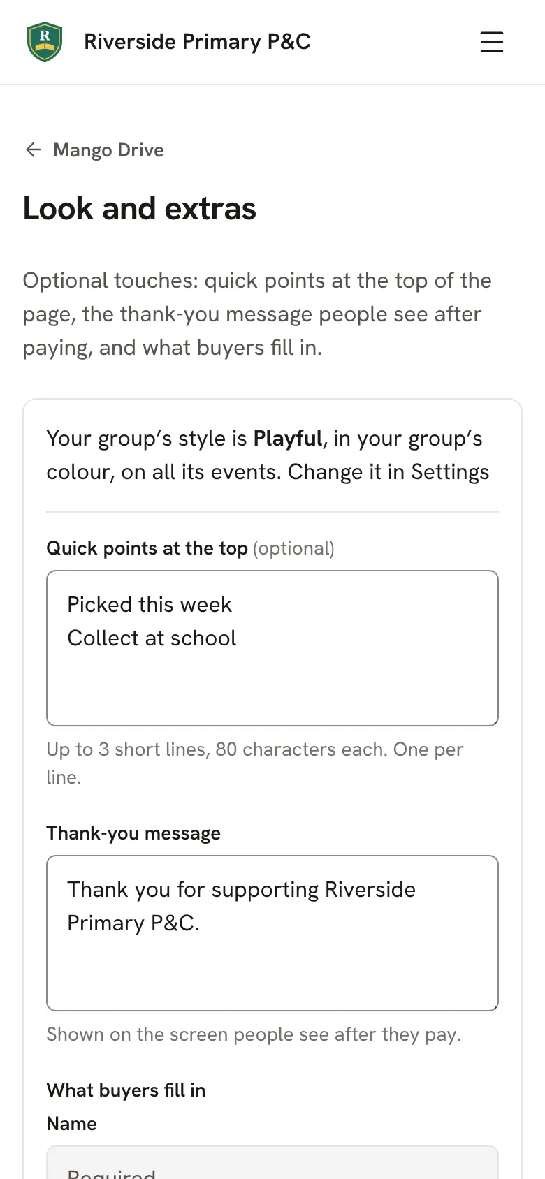 Look and extras: quick points and the thank-you message